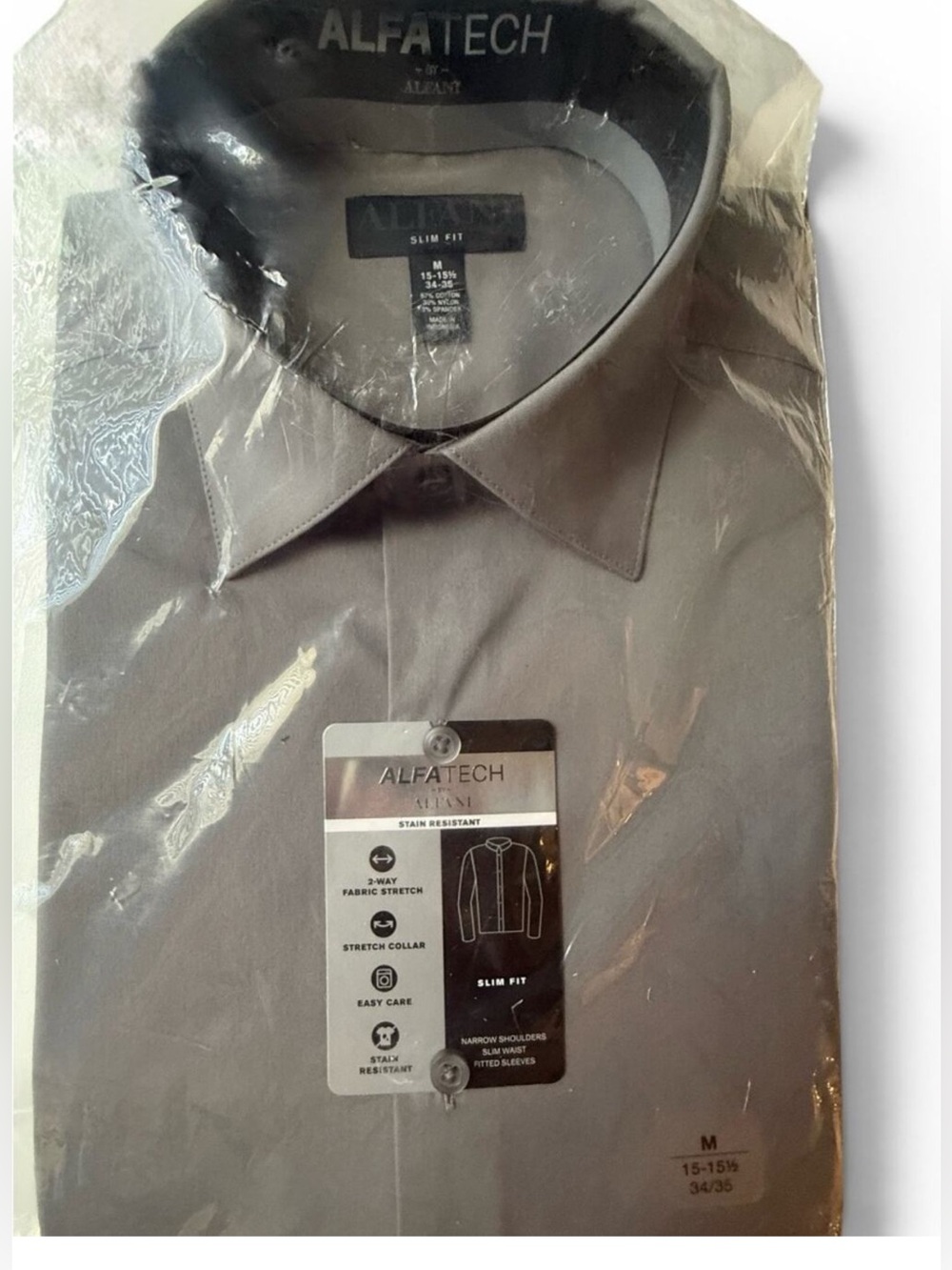 Alfatech by Alfani Sz M slim fit stain resistant gray dress shirt | NWT